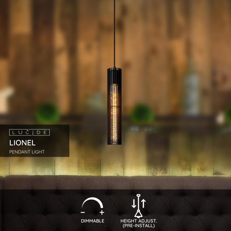 Lucide LIONEL - Závesné svietidlo - Ø 6,5 cm - 1xE27 - Čierna